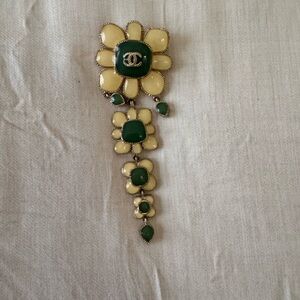 Chanel Cream and Green Floral Brooch